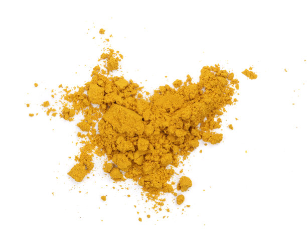 姜黄或姜黄粉堆孤立在白色背景，俯视图图片下载