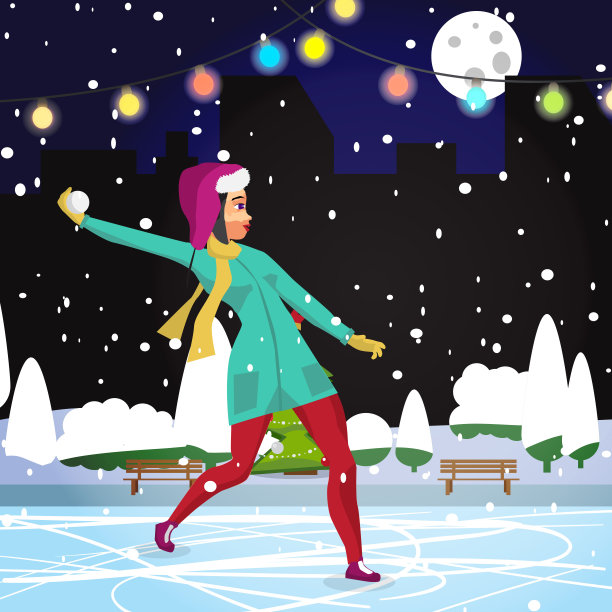 一个年轻女子在冬天的夜晚在街上玩雪球图片下载