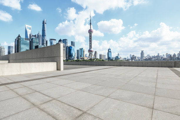 空荡的城市广场，现代城市商业建筑的上海风景图片下载