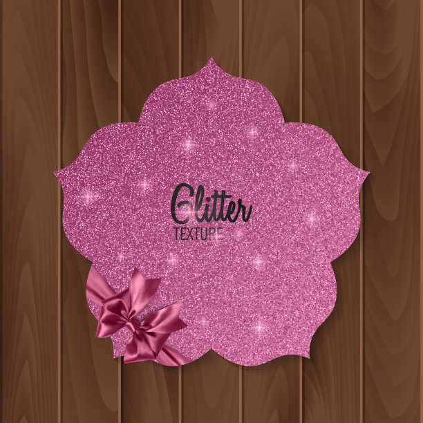 粉红色，闪光的背景与现实的蝴蝶结。贺卡。矢量图图片下载