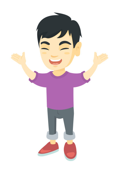 快乐的亚洲男孩举起手站着图片下载