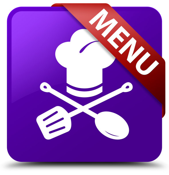 菜单(餐厅图标)紫色方形按钮红色丝带在角落图片下载