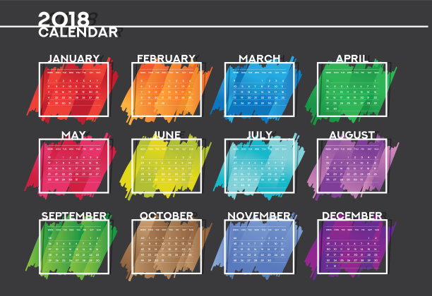 桌面日历2018年模板- 12个月包括- A5大小图片下载