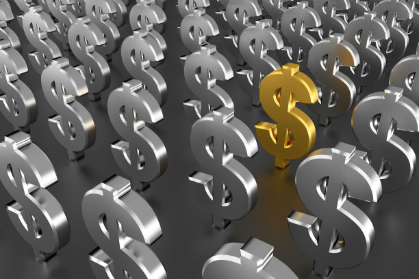 金元符号在银元符号中间。3 d渲染。图片下载