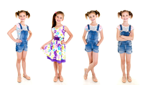 照片收集可爱的微笑小女孩的小公主连衣裙孤立图片下载