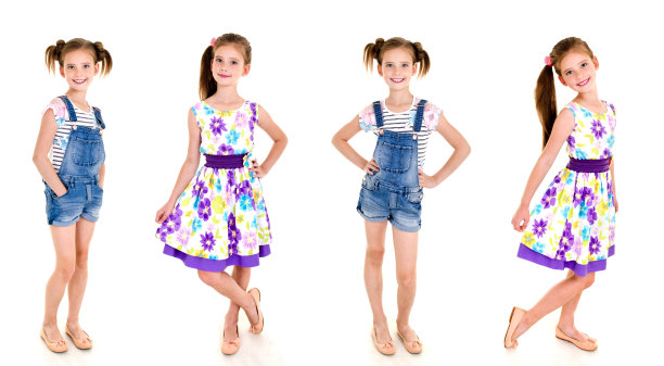 照片收集可爱的微笑小女孩的小公主连衣裙孤立图片下载