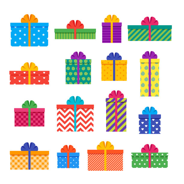 礼物盒。一套彩色礼物。矢量插图。素材图片