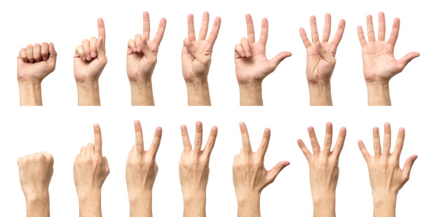 男性的手从0数到5，孤立在白色背景上图片下载