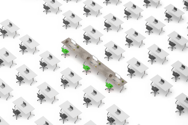 一个办公室空间的概念俯视图与桌子突出图片下载