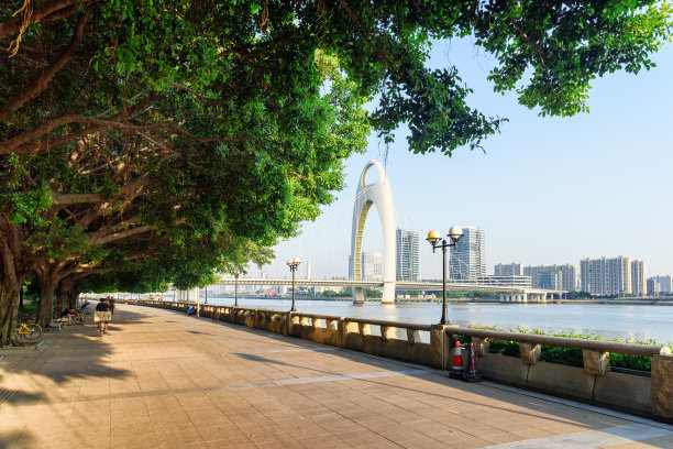 风景秀丽的珠江堤岸，位于广州市中心图片下载