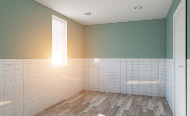 有大窗户的现代浴室。3 d渲染。窗户上有灯光。图片下载