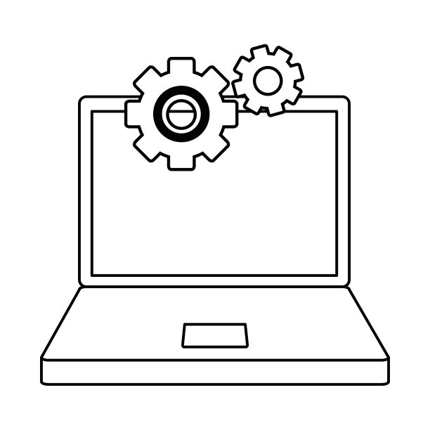 带齿轮的笔记本电脑图片下载