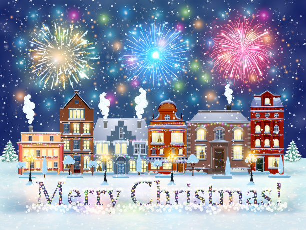 圣诞冬天城市街道图片下载