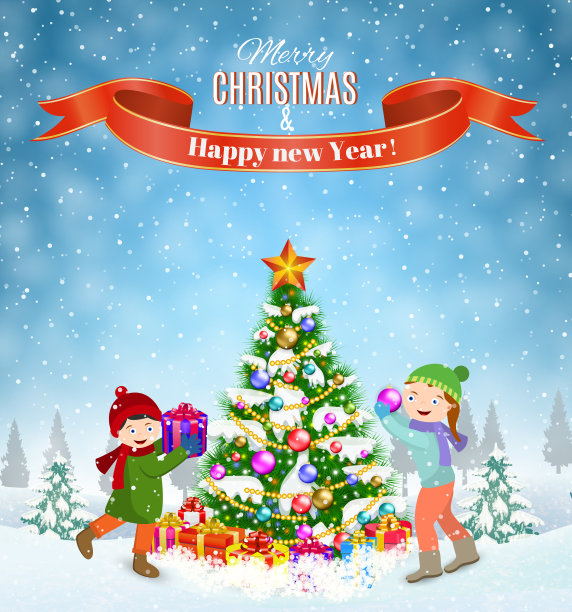 孩子们装饰圣诞树图片下载