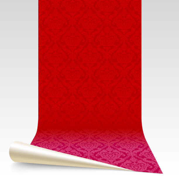 红色墙纸与复古装饰隔离在白色图片下载