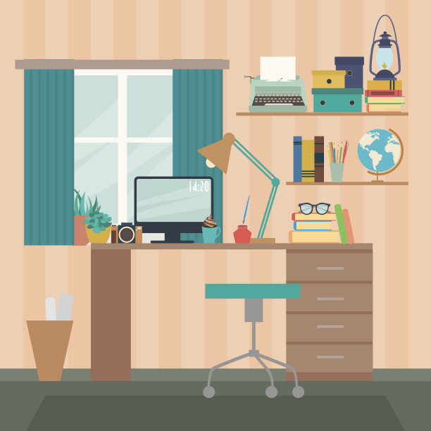 办公室的房间。有电脑文件和文具的办公桌。现代工作场所图片下载