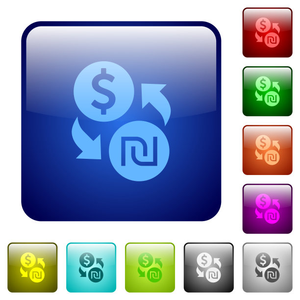 美元新谢克尔货币交换颜色方形钮扣图片下载