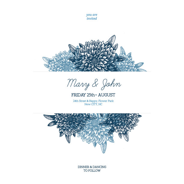 花的婚礼的邀请。菊花插图。菊花的复古插图。矢量图图片下载