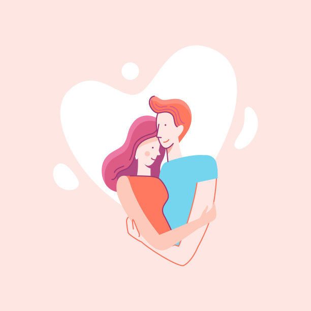 矢量平面线性插图-幸福的夫妇在爱图片下载