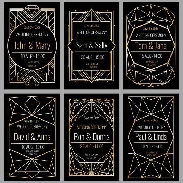 装饰艺术风格的现代抽象矢量背景。优雅的婚礼请柬与几何框架素材图片