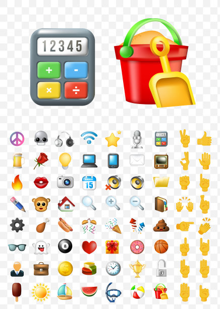 一套逼真可爱优雅的多媒体和界面图标在透明的背景图片下载