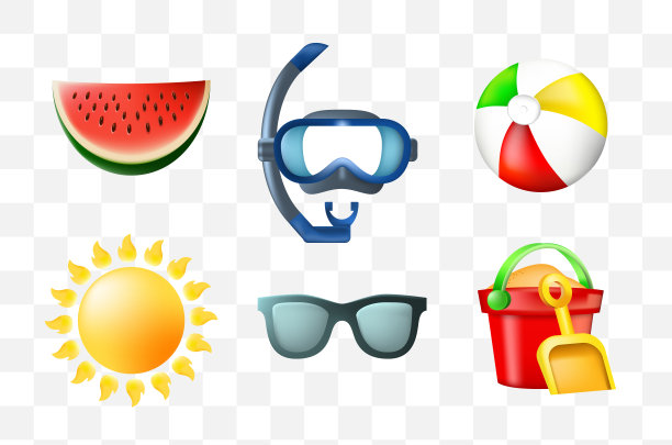 一套可爱的夏季图标透明的背景素材图片