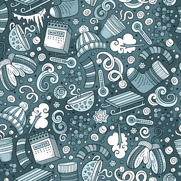 卡通可爱手绘冬季无缝图案图片下载