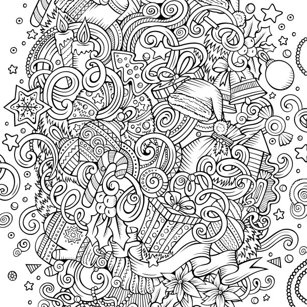 卡通可爱的涂鸦新年插图图片下载