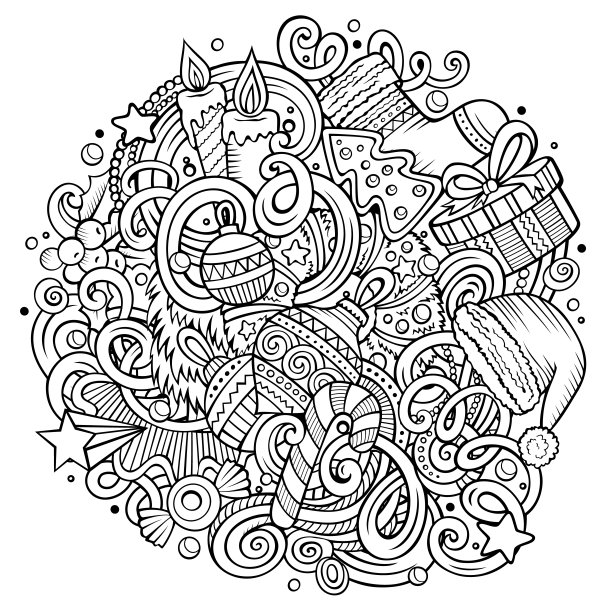卡通可爱的涂鸦新年插图图片下载