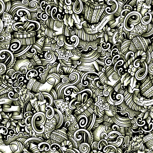 卡通涂鸦新年季节痕迹无缝图案图片下载