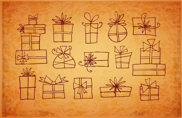 涂鸦素描礼品盒的复古背景图片下载