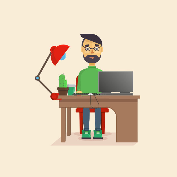 经理坐在桌子前的一台个人电脑前。图片下载