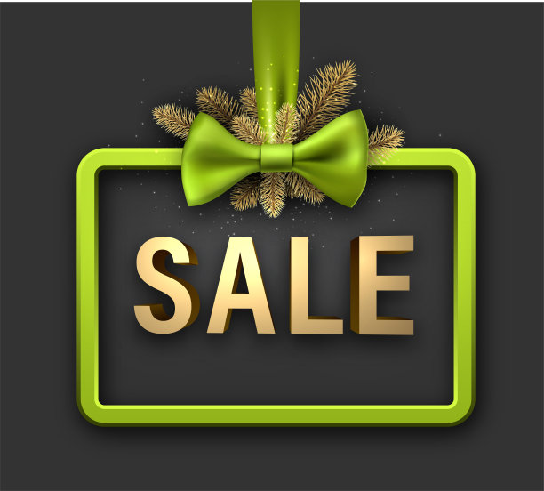 带蝴蝶结的绿色圣诞促销卡。图片下载