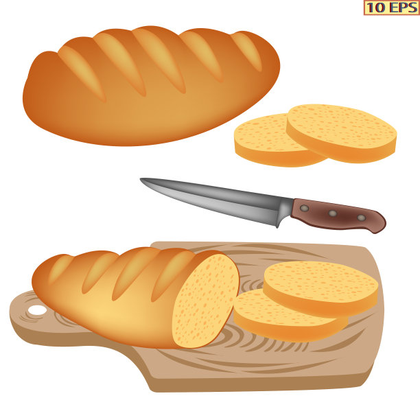 现实主义风格的面包。那条面包切成片做三明治。矢量插图。烘焙产品。图片下载