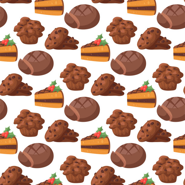 饼干蛋糕美味的零食美味的巧克力自制糕点饼干甜甜点烘焙食品无缝图案背景矢量插图图片下载