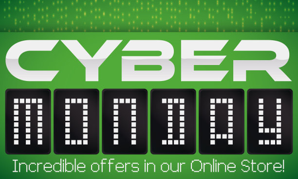 数字屏幕在绿色二进制代码背景为网络星期一图片下载