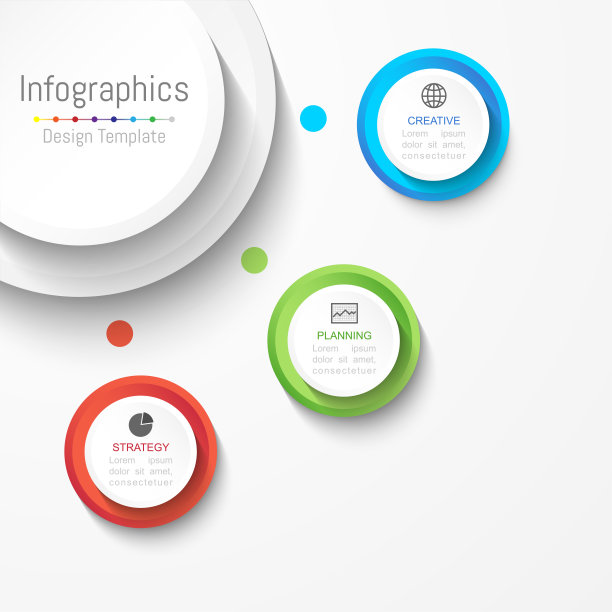 您的商业数据的信息图表设计元素有3个选项，部分，步骤，时间表或流程。圆的概念，矢量插图。图片下载
