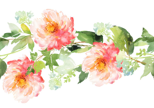 无缝夏季图案与水彩花手工制作图片下载