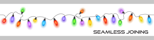 闪闪的圣诞彩灯装饰电缆上的五彩缤纷素材图片