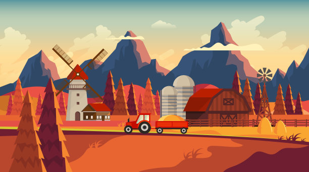 秋季农业框架地平面矢量景观插图图片下载