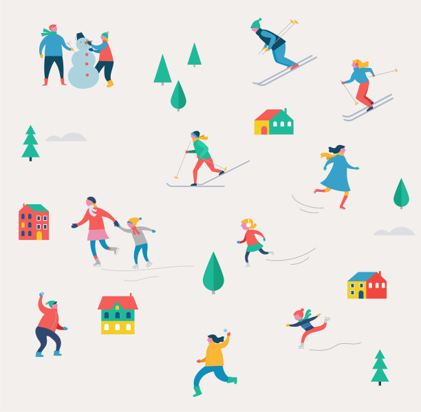 冬季运动场景，圣诞节日和集市，家庭与孩子的乐趣图片下载