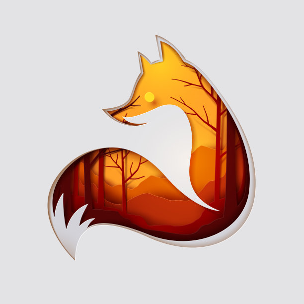 纸雕艺术以狐狸和看透秋林，折纸概念自然和动物的概念图片下载