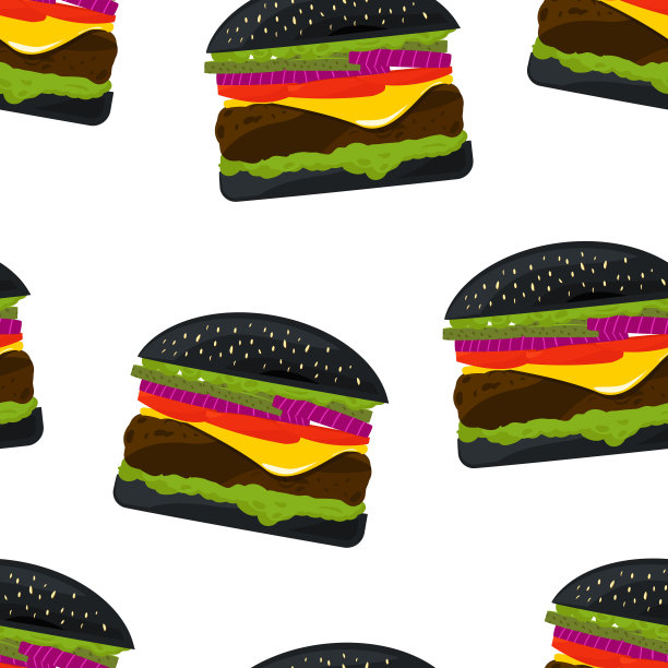 无缝模式与黑色汉堡上的白色背景图片下载