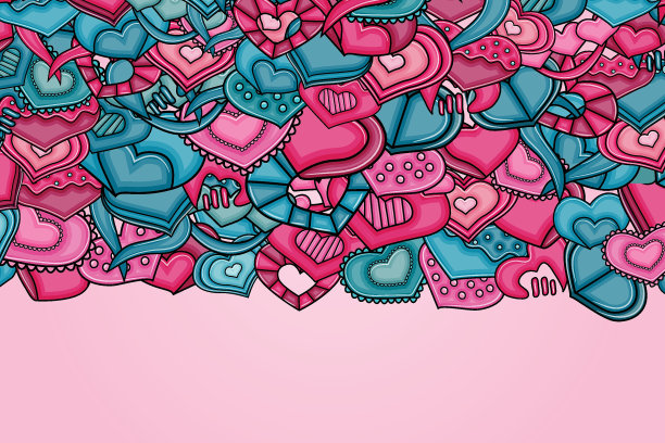 情人节的爱情卡片。卡通风格的心。图片下载