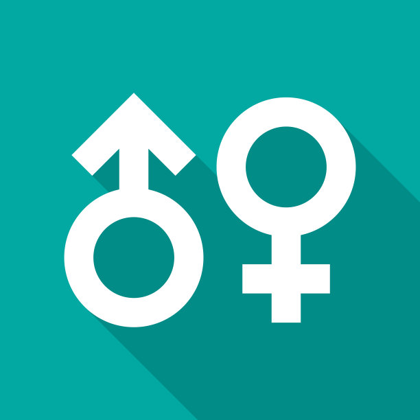 性别符号图标与长阴影。平面设计风格。图片下载