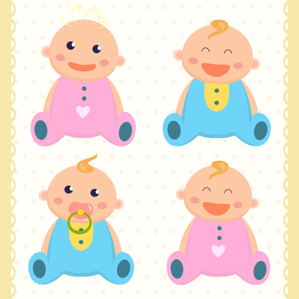 婴儿平坦的图标。宝贝女孩和宝贝男孩。素材图片