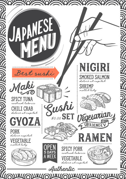 寿司菜单餐厅，食物模板。图片下载