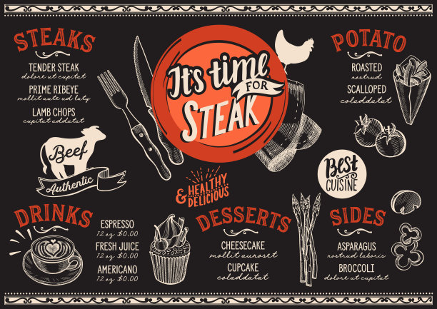 餐厅牛排菜单，食物模板。图片下载