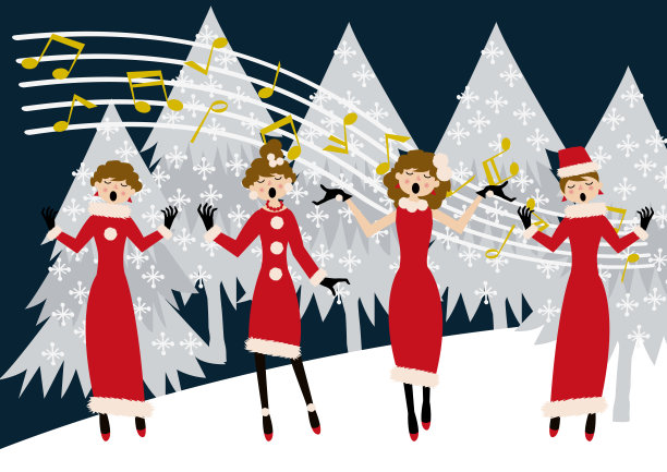 圣诞歌。女合唱。赛季剪贴画。冬天的形象。图片下载