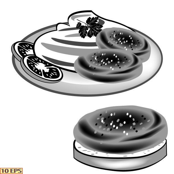 食物。黑色的图标。肉丸,土豆捣碎。盘子里的肉片和土豆。炸肉剁碎。汉堡和配菜。青菜、蕃茄和肉rissole。向量。图片下载